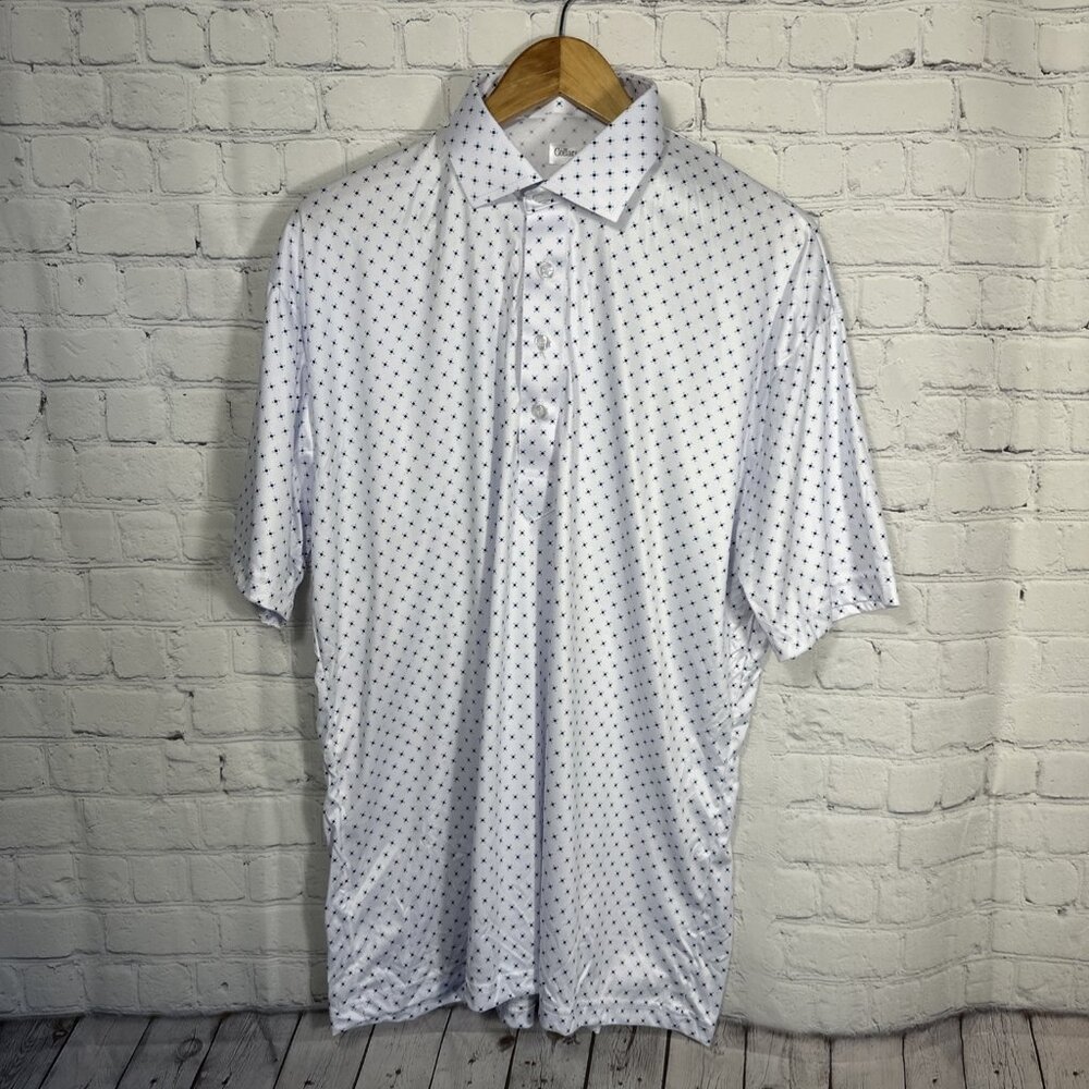 Collars and Co Dress Polo Shirt Men's XL White Pebble Beach 5‎ Diamond NWOT